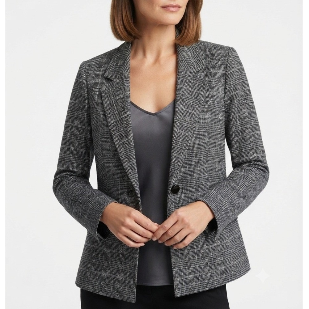 Bar III Plaid Open Front Blazer Jacket Professional Workwear Grey Extra Small